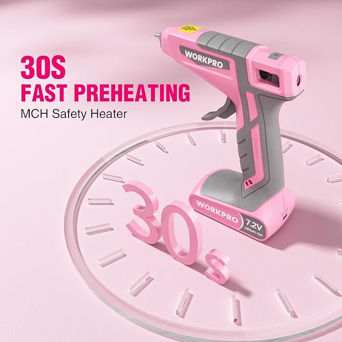 WORKPRO Cordless Hot Glue Gun, 30s Fast Preheating, 7.2V Dual-Temp Glue Gun Kit with 50pcs Glue Gun Sticks, Storage Bag, USB-C Charging Cord, 2600mAh Battery for DIY and Crafting