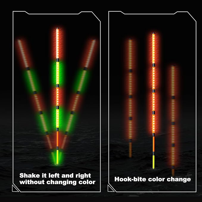 Fishing Bobbers, Light up Bobbers Night Fishing, Fishing Floats, Glow in The Dark Bobbers, Slip Bobbers for Fishing, Day or Night Fishing Gear, Deep Stillwater(3-6 Meters)