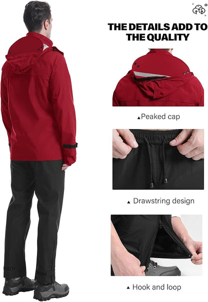 iCreek Rain Suit Waterproof Jacket with Pants 2 Pieces Breathable Lightweight Packable Raincoat with Hooded Rain Gear Unisex