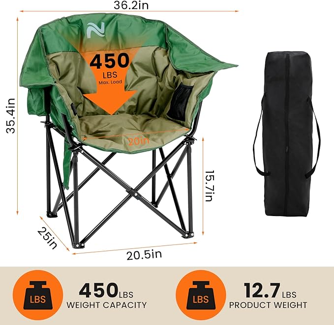 NAIZEA Heated Massage Camping Chairs,Heated Outdoor Chair w/3 Heating Mode, Oversized Heated Chair for Adults, Heavy Duty Folding Camping Chairs for Camp,Fishing, Sports Events,NOT Included Battery