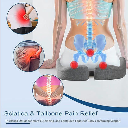 Seat Cushion Chair Cushion for Wide Hip & Thigh, Thickened Memory Foam Sciatica Pain Relief Pillow for Plush Support, Proper Posture, Ergonomic Tailbone Pain Relief Cushion for Office Chair, Car, Home
