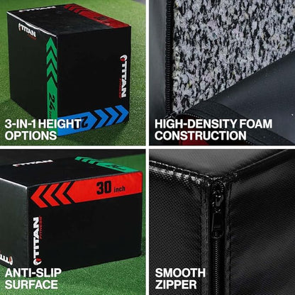 Titan Fitness Heavy Foam Plyometric Box - Pro-Duty HIIT Exercise Foam Plyo Step-Up, Box Squat, Home Garage Gym Training, Youth & Regular Sizes