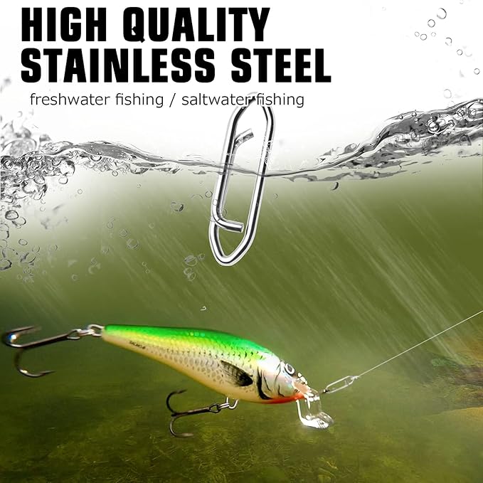 AMYSPORTS High Strength Fishing Snap Saltwater Stainless Connector Snaps Swivels Tackle Steel Power Fishing Clip Lure Quick Change White Nickel