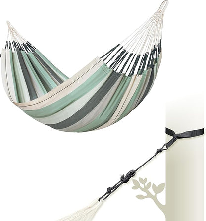 LA SIESTA® Modesta Organic Cotton Hammock & Tree Mount Kit, Beams & Posts Hammock Straps - Indoor Outdoor Hammock Swing, Portable Hammock for Outside Patio Bed - 2 Person Hammock, XL King, Olive