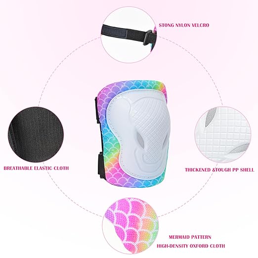 Kids Knee Pads Elbow Pads Set, 7 in 1 Skating Protective Gear Skateboard, Roller Skating, Scooter, Cycling, for Kids 3-8 Years