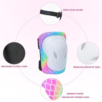 Kids Knee Pads Elbow Pads Set, 7 in 1 Skating Protective Gear Skateboard, Roller Skating, Scooter, Cycling, for Kids 3-8 Years