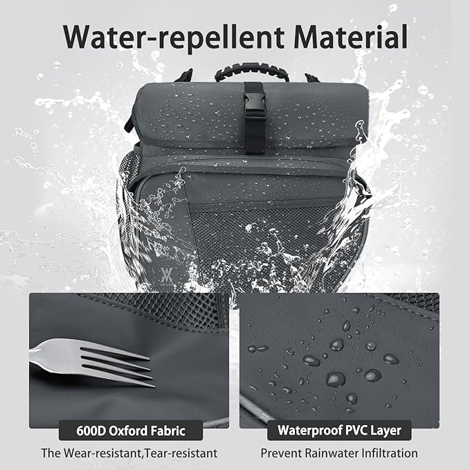Waterproof Double Panniers Bag - 36L Saddle Bags for Rear Rack Bicycles with Safety Reflective Strips, Bicycle Commuting Pannier Fit Most Bicycle Rack with Rain Cover (With Rain Cover, Grey, 36L)