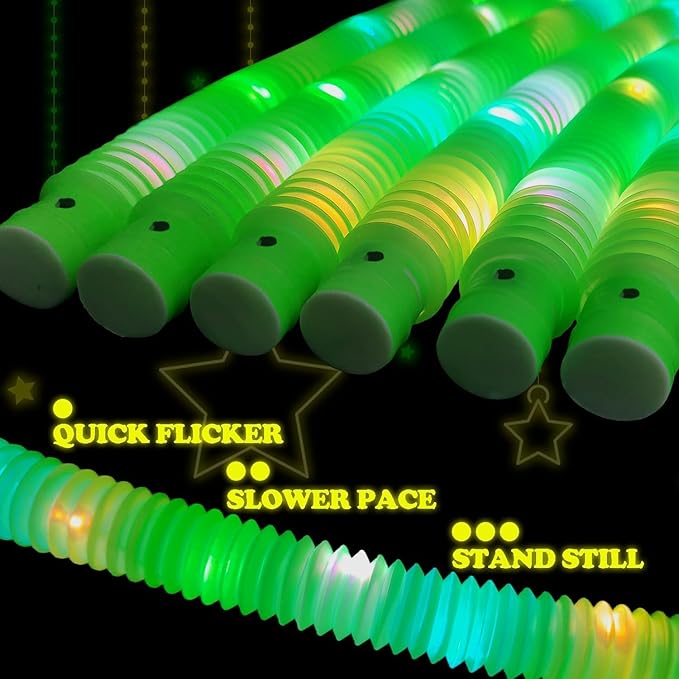 24 PCS Green Glow Sticks Christmas Party Favors for Kids, LED Light up Pop Tubes for Toddlers,Neon Necklaces Bracelets Accessories,Glow New Year Eve Party Supplies Birthday Dance Camping Decoration