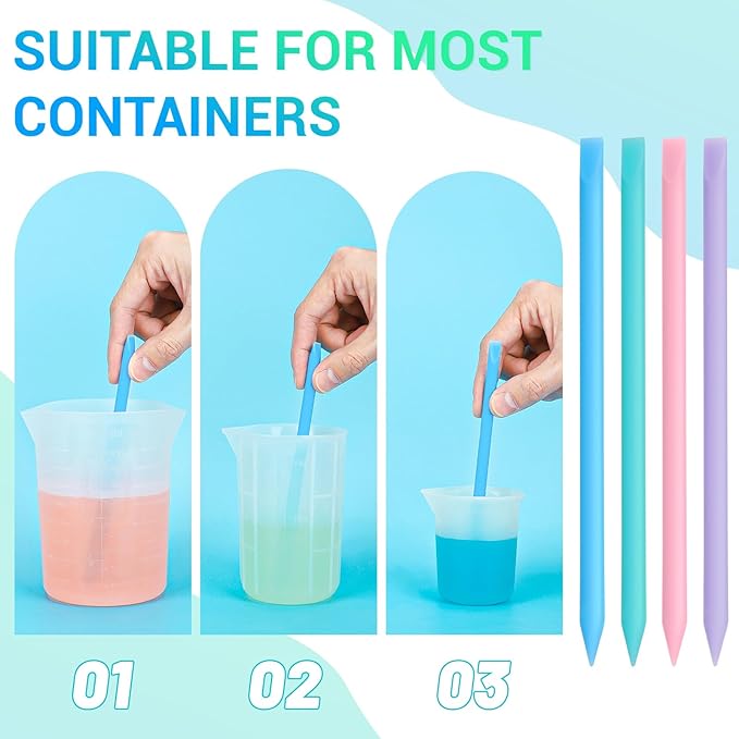 Gartful 4PCS Pointed Silicone Stir Sticks, Reusable Mixing Sticks for Epoxy Resin, Paint, Making Glitter Tumblers Cups, Arts, Crafts, Facial Mask Stirring Rods, 4 Colors