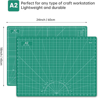 Rotary Cutter Set Green - Quilting Kit incl. 45mm Fabric Cutter, 5 Replacement Blades, A2 Cutting Mat, Acrylic Quilting Ruler, Sewing Clips, Craft Knife Set, Ideal for Crafting, Sewing, Patchworking