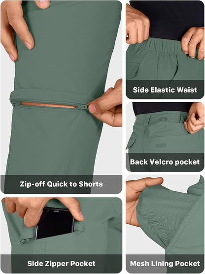 FREE SOLDIER Men's Outdoor Convertible Hiking Pants with Belt Lightweight Quick Dry Tactical Cargo Pants Nylon Spandex