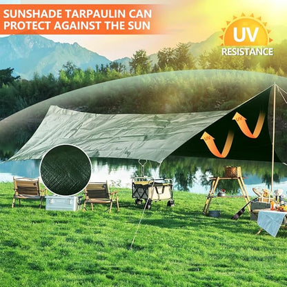 10x10Ft Tarps 5 MIL Heavy Duty Thick Waterproof Poly Tarp, UV Resistant&Tear Multipurpose Protective Cover w/Grommets and Reinforced Edges for Camping, Tent, Boat, RV, Car Green