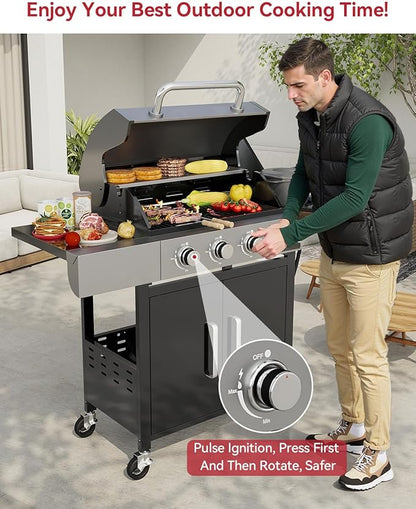 Aoxun 4-Burner Propane Gas BBQ Grill with Side Burner, 49000 BTU, Stainless Steel Outdoor Grill with Cast Iron Grates & Side Tables for Backyard, Patio, Camping