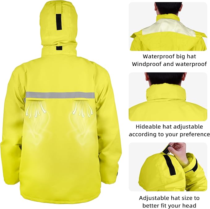 Coralrain Rain Suit Safety Waterproof Rain Jacket and Trouser Suit Raincoat With Hood lining For Men Women Adults Breathable
