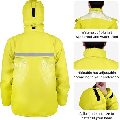 Coralrain Rain Suit Safety Waterproof Rain Jacket and Trouser Suit Raincoat With Hood lining For Men Women Adults Breathable