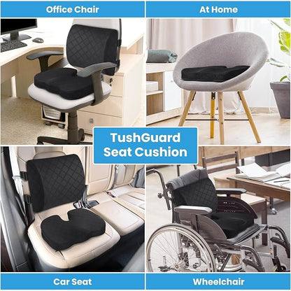 TushGuard Seat Cushions, Back&Seat Cushion for Office, Sciatica & Back Coccyx Tailbone Discomfort Easing Chair Pad, Memory Foam Lumbar Support Pillow for Gaming, Desk, Wheelchair, Car(Black)