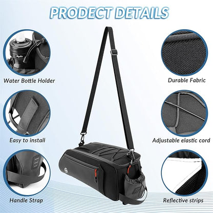 WOTOW Rear Bike Rack Bag - 8L Waterproof Bicycle Trunk Bag with Water Bottle Holder, Reflective Panniers Bike Bags for Bicycles Saddle Back Seat Storage Cargo Luggage Pouch Shoulder Bag Women Men