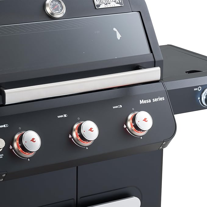Monument Grills 3+1 Outdoor Barbecue Stainless Steel Propane Gas Grill, 3 Burners & 1 Side Burner 48,000 BTU Patio Garden Grill with Knob Controls, Mesa325, Black