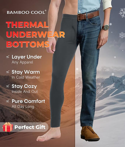 Men's Lightweight Thermal Underwear Bottoms Fleece Lined Long Johns for Men Base Layer Pants for Cold Weather