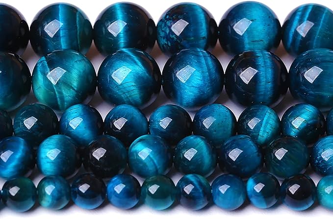 6mm 60PCS Blue Tiger Eye Beads Natural Stone Gemstone Spacer Loose Beads for Jewelry Making DIY Bracelet Semi Precious Beads Strand 15 inches