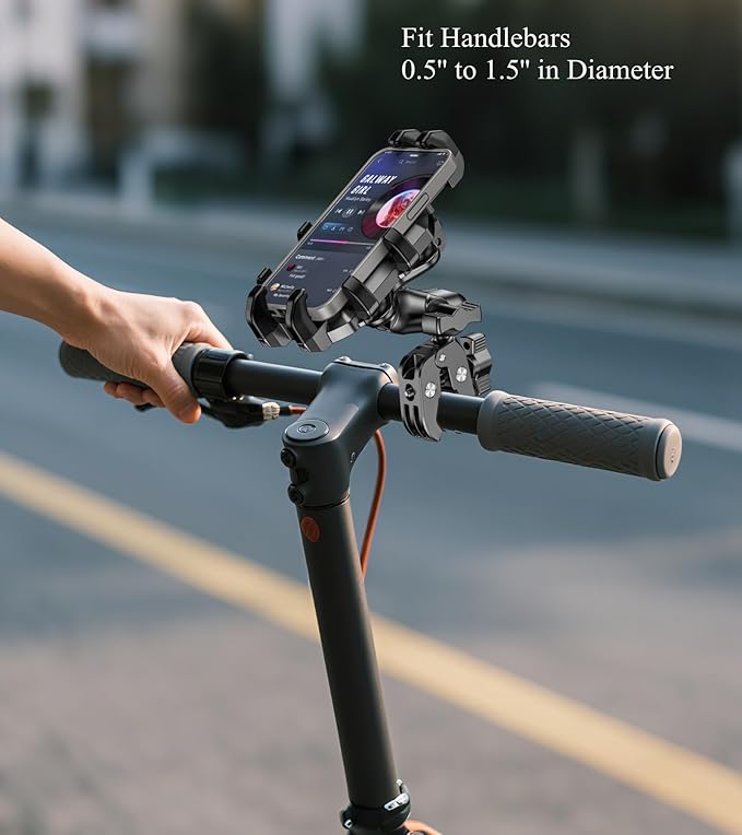BRCOVAN Motorcycle Phone Mount Holder with Vibration Dampener, Anti-Shake Cellphone Clamp Fit Handlebars 0.5'' to 1.5'' in Diameter for Bike Bicycle Scooter ATV, Adjustable Fit 5.4-6.9'' Smartphones