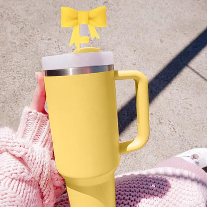 4Pcs Silicone Straw Toppers Covers for Stanley Cups 40/30oz 10mm(0.4in) Lemon Yellow Dust-Proof Bow Straw Covers Toppers Suitbale for Stanley Cup Accessories Reusable Straws Caps