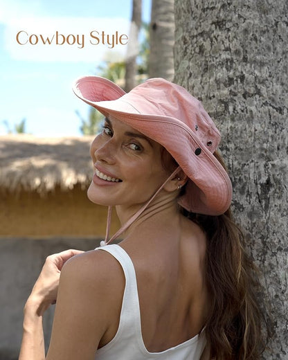 FURTALK Sun Hats for Women Ponytail UPF 50+ Beach Summer Hat Wide Brim Packable Cowboy Hat