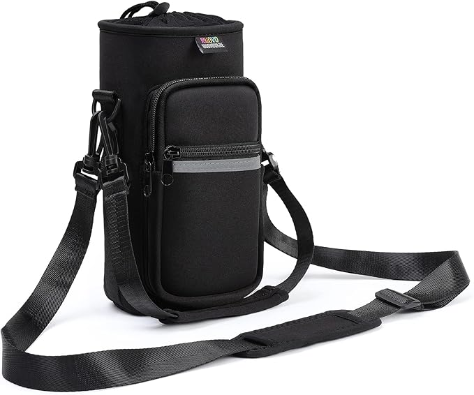 Nuovoware Water Bottle Carrier Bag,25oz/40oz/64oz Bottle Pouch Holder,Adjustable Shoulder Hand Strap 2 Pocket Sling Neoprene Sleeve Sports Accessories for Hiking Travelling Camping