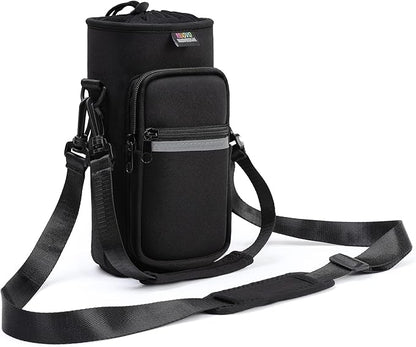Nuovoware Water Bottle Carrier Bag,25oz/40oz/64oz Bottle Pouch Holder,Adjustable Shoulder Hand Strap 2 Pocket Sling Neoprene Sleeve Sports Accessories for Hiking Travelling Camping
