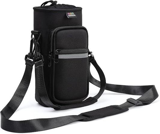 Nuovoware Water Bottle Carrier Bag,25oz/40oz/64oz Bottle Pouch Holder,Adjustable Shoulder Hand Strap 2 Pocket Sling Neoprene Sleeve Sports Accessories for Hiking Travelling Camping