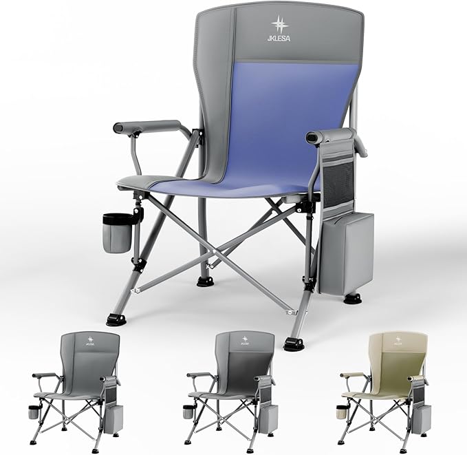 XL Heavy Duty Camping Chair 396lb Capacity (525lb MAX) - Waterproof 1680D Oxford - Oversized 2" Thick Padded Seat with Cup Holder & Cooler - Portable for Camping, Beach, Tailgating Slate/Navy