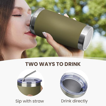 MEWAY 20oz Tumbler 12 Pack Double Wall Vacuum Insulated Travel Mug Bulk, Stainless Steel Tumblers with Lid and Straw, Durable Powder Coated Coffee Cups for Cold & Hot Drinks (Army Green, 12)