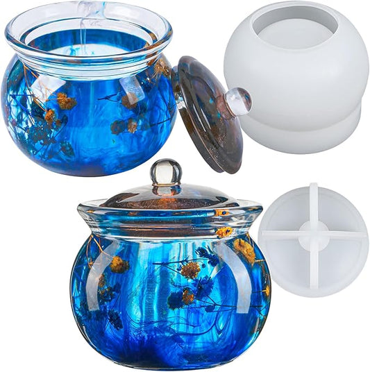 Resin Mold Jewelry Box Epoxy Molds Silicone Crock Jar with Lid Mould for DIY Jewelry Storage Box Candy Container Flowerpot Candle Vessel Crafts Gifts Concrete Cement Casting Moulds Home Decoration