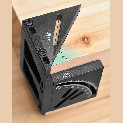 Tyenaza 3D Woodworking Square Aluminum Alloy Multi Angle Measuring Ruler 45 90 Degree Carpenter Square Protractor Black