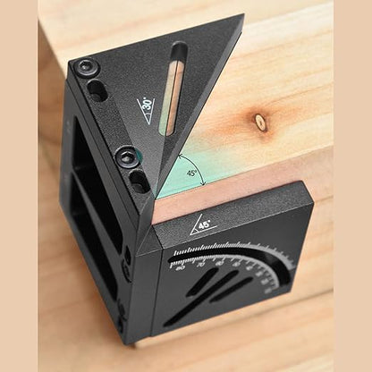 Tyenaza 3D Woodworking Square Aluminum Alloy Multi Angle Measuring Ruler 45 90 Degree Carpenter Square Protractor Black