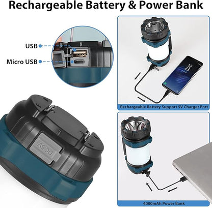 2 Pack Camping Lantern, Outdoor LED Camping Light, Rechargeable Flashlights with 1000LM, 6 Modes, 4000mAh Power Bank, IPX5 Waterproof Portable Emergency Camp Light for Hurricane Survival - Blue