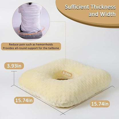 Donut Pillow for Tailbone Pain Relief, Wheelchair Cushion for Hemorrhoids and Bed Sores, Pregnancy, Donut Pillow Suitable for Office, Long Travel, Car and Home Sofa(Goose Down Yellow-Bean)