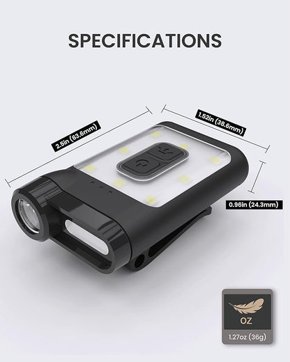 Claymore Capon 65A+ Black Ultra-Light Clip-On Cap Light – USB-C Rechargeable 230LM LED Compact Headlamp | 3 Modes IP54 Water-Resistant Up to 19 Hrs Runtime for Camping, Running, Outdoor