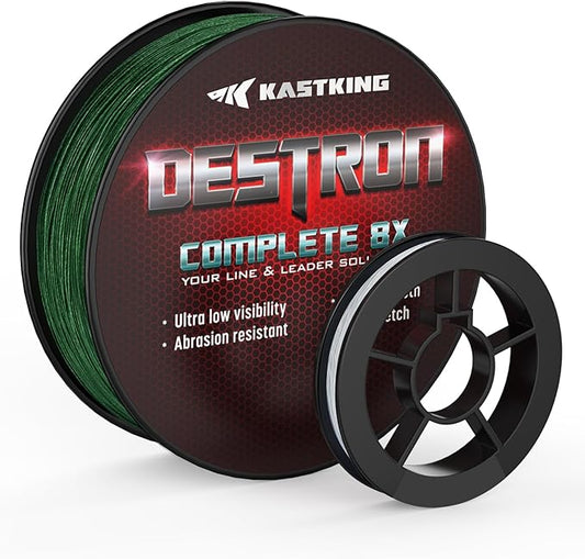 KastKing Destron Braided Fishing Line, Highly Abrasion Resistant, Improved Knot Strength, Ultra-Thin Diameter Superline, Zero Stretch & Memory, CFT “Color Fast Technology”, 75% Thinner Than Mono