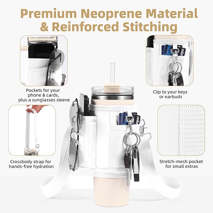 All Day Quencher Carry All for Stanley 40/30 oz Tumbler, Crossbody Bag with Phone Holder & Strap, Water Bottle Carrier Bag