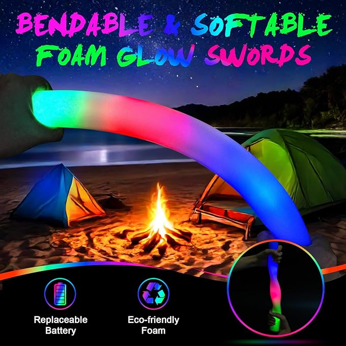 64 Pack Foam Glow Sticks, Bulk LED Foam Sticks, Foam Light Up Sticks with 3 Mode Colorful Flashing, Glow Party Supplies, Glow Sticks Bulk Party Pack for Wedding, Birthday, Concert, Halloween