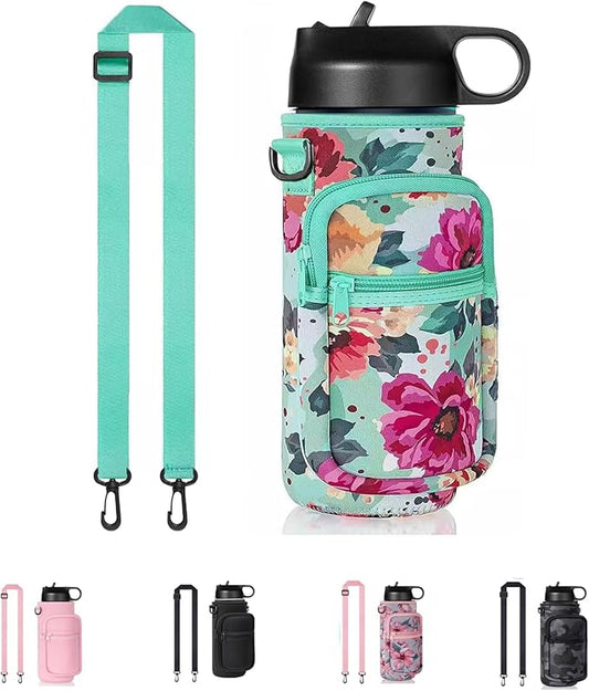 Insulated Water Bottle Holder Sling Bag with Phone Pocket, Adjustable Crossbody Strap for Walking, Hiking, Camping, Fishing