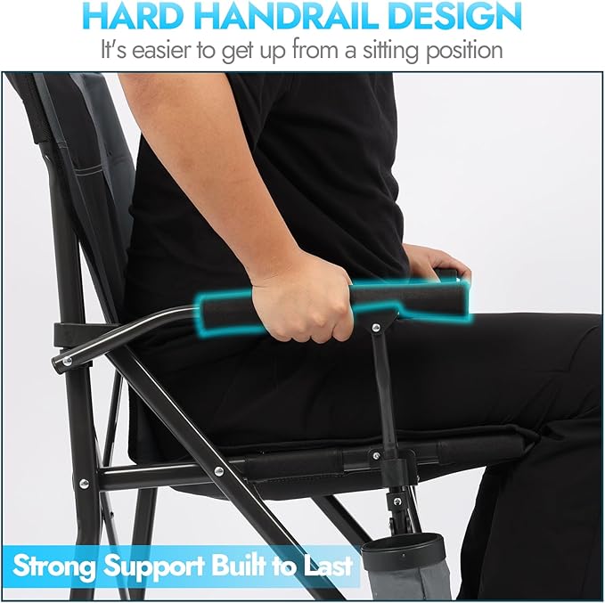 Oversized Folding Camping Chair for Adults, Supports 450 LBS Camping Chairs, Heavy Duty Camping Chair with Side Pockets, Foldable Outdoor Chair for Camping, Beach, Fishing, Hiking, Black-Gray