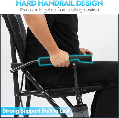 Oversized Folding Camping Chair for Adults, Supports 450 LBS Camping Chairs, Heavy Duty Camping Chair with Side Pockets, Foldable Outdoor Chair for Camping, Beach, Fishing, Hiking, Black-Gray