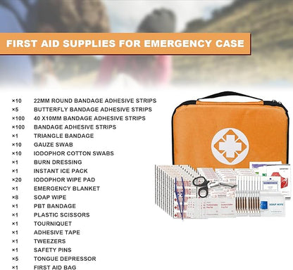 300Piece Portable First Aid Kit Refill Supplies for Car Mini Caming Emergency First Aid Kits Hiking Survival Essential for Outdoor Adventure Emergency Case, Orange 1st Aid