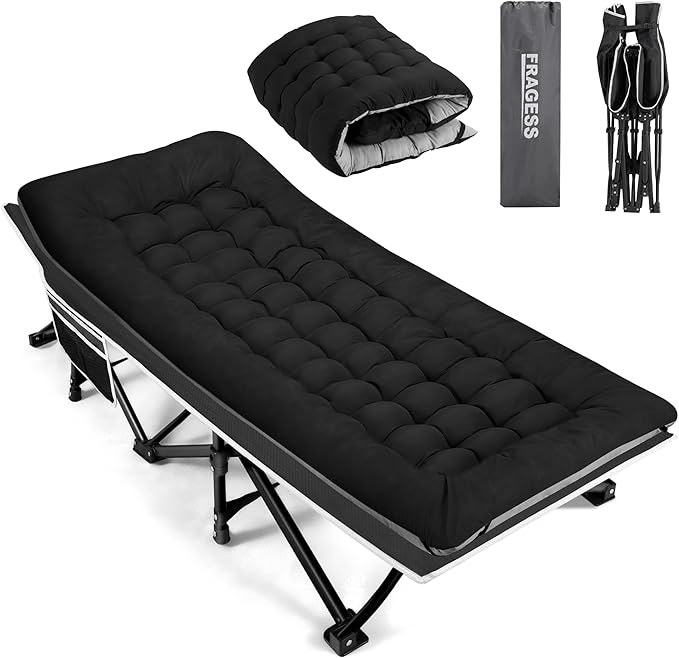 Portable Camping Cot, Sleeping Cots for Adults, 28" Extra Wide Heavy Duty Folding Cot Max Load 600LBS with Thick Mattress, Portable Camping Bed for Outdoor Camp/Office, Home Nap (Black)