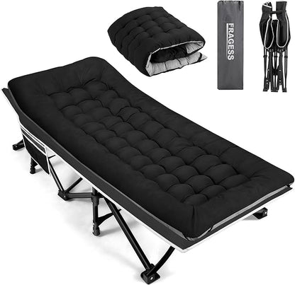 Portable Camping Cot, Sleeping Cots for Adults, 28" Extra Wide Heavy Duty Folding Cot Max Load 600LBS with Thick Mattress, Portable Camping Bed for Outdoor Camp/Office, Home Nap (Black)
