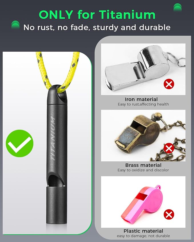 Titanium Small Emergency Whistle,120db Safety Survival Whistles with Lanyard, Outdoor Whistle for Coaches,Sports,Dog Training,Hiking,Life Saving