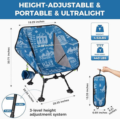 ATEPA UFO3.0 Backpacking Camping Chair, Ultralight Extra Wide Comfortable Folding Chairs 440lbs Heavy Duty Portable Hexagon Ergonomic Height Adjustable Seat