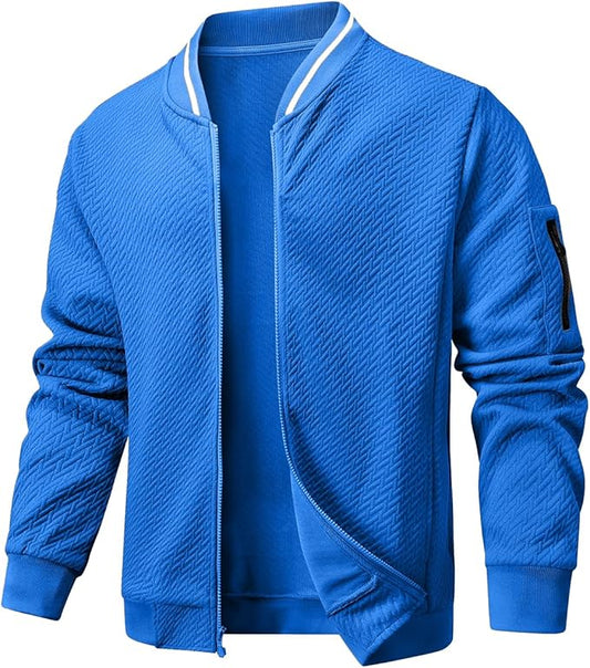 Mens Casual Jacket Loose Fit Lightweight Jacket Varsity Bomber Jacket with Zipper
